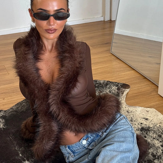 She's A Designer Diya Fur Blouse Chocolate