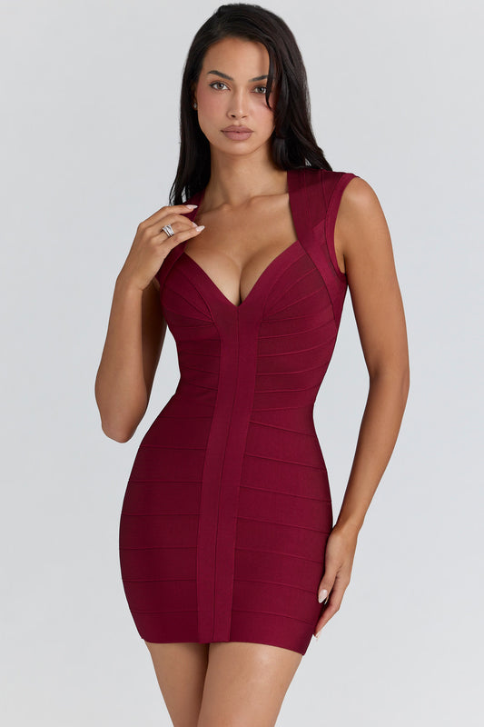 House of CB The Icon Bandage Mini Dress Wine